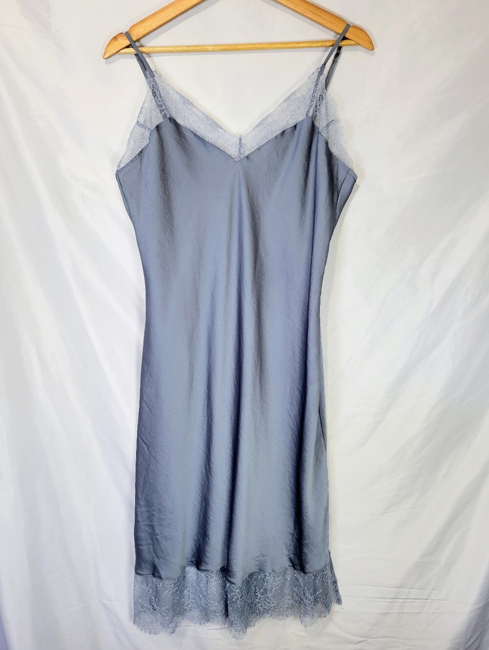 Y2K Victoria Secret Blue Satin Lace Trim Chemise Dream Angels Midi Slip Dress